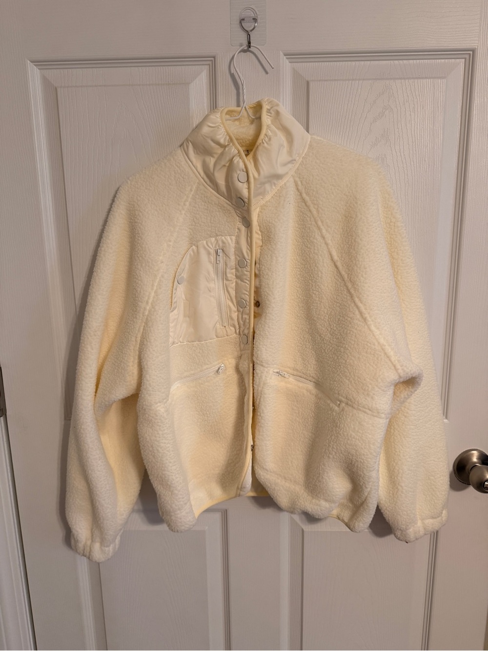 Amazon Cream Teddy Jacket with Snap and Zip Pockets